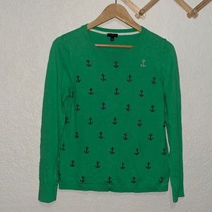 Talbots mp green sweater anchors away